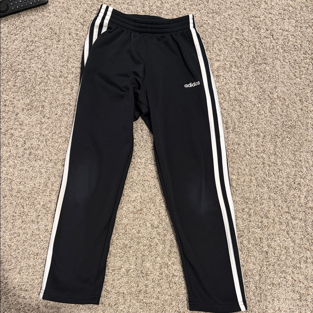 Adidas Kids Black Joggers with White Stripes